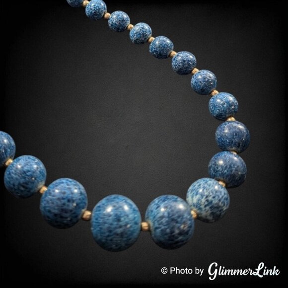 Vintage Blue Mottled Stone Graduated Chunky Beaded Necklace - Picture 9 of 13